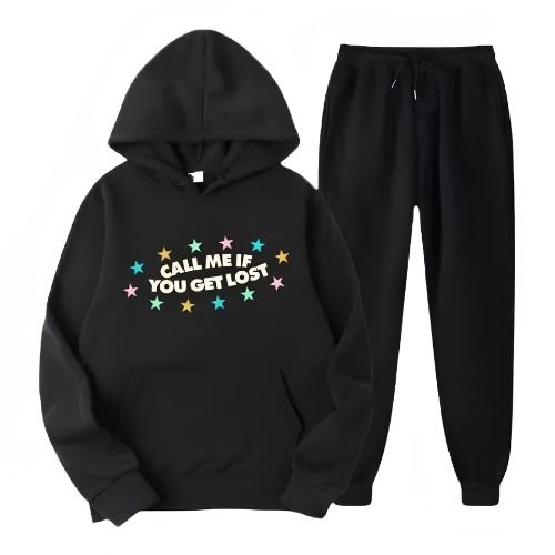 # Call Me If You Get Lost Black Tracksuit Elevate your streetwear game with the Call Me If You Get Lost Black Tracksuit, a sleek and versatile two-piece set inspired by modern music culture and travel-themed aesthetics. Designed for those who appreciate bold style and everyday comfort, this tracksuit delivers a clean all-black look that effortlessly blends fashion and functionality. Crafted from a premium polyester-cotton blend, this tracksuit offers a soft, breathable, and lightweight feel for all-day wear. The durable fabric is designed to maintain its shape and comfort through regular use, making it ideal for casual outings, travel, workouts, lounging, and everyday streetwear styling. The matching jacket and pants feature a Call Me If You Get Lost-inspired design that adds a distinctive touch while maintaining a clean and wearable aesthetic. The jacket provides a relaxed fit for unrestricted movement, while the coordinating pants include an adjustable waistband for a secure and personalized fit. Together, they create a streamlined outfit that looks great as a complete set or when styled separately. Designed with a relaxed unisex fit, this tracksuit is suitable for both men and women. The timeless black colorway makes it easy to pair with your favorite sneakers and accessories, creating an effortlessly modern look for any occasion. ### Key Features * Premium polyester-cotton blend for softness and durability * Call Me If You Get Lost-inspired streetwear design * Matching two-piece tracksuit set with jacket and pants * Classic black colorway for versatile styling * Relaxed unisex fit for men and women * Lightweight and breathable fabric for all-day comfort * Adjustable waistband for a customized fit * Durable stitching for long-lasting quality ### Why You'll Love It The Call Me If You Get Lost Black Tracksuit combines minimalist style with music-inspired streetwear appeal. Its comfortable fit, premium construction, and versatile black design make it an essential outfit for everyday wear, travel, and modern urban fashion.