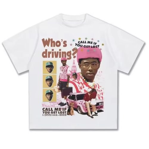 American Retro Street Portrait Tyler Print Short Sleeve T-shirt